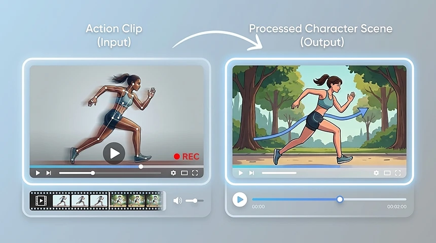 Turn Action Clips into Character Scenes