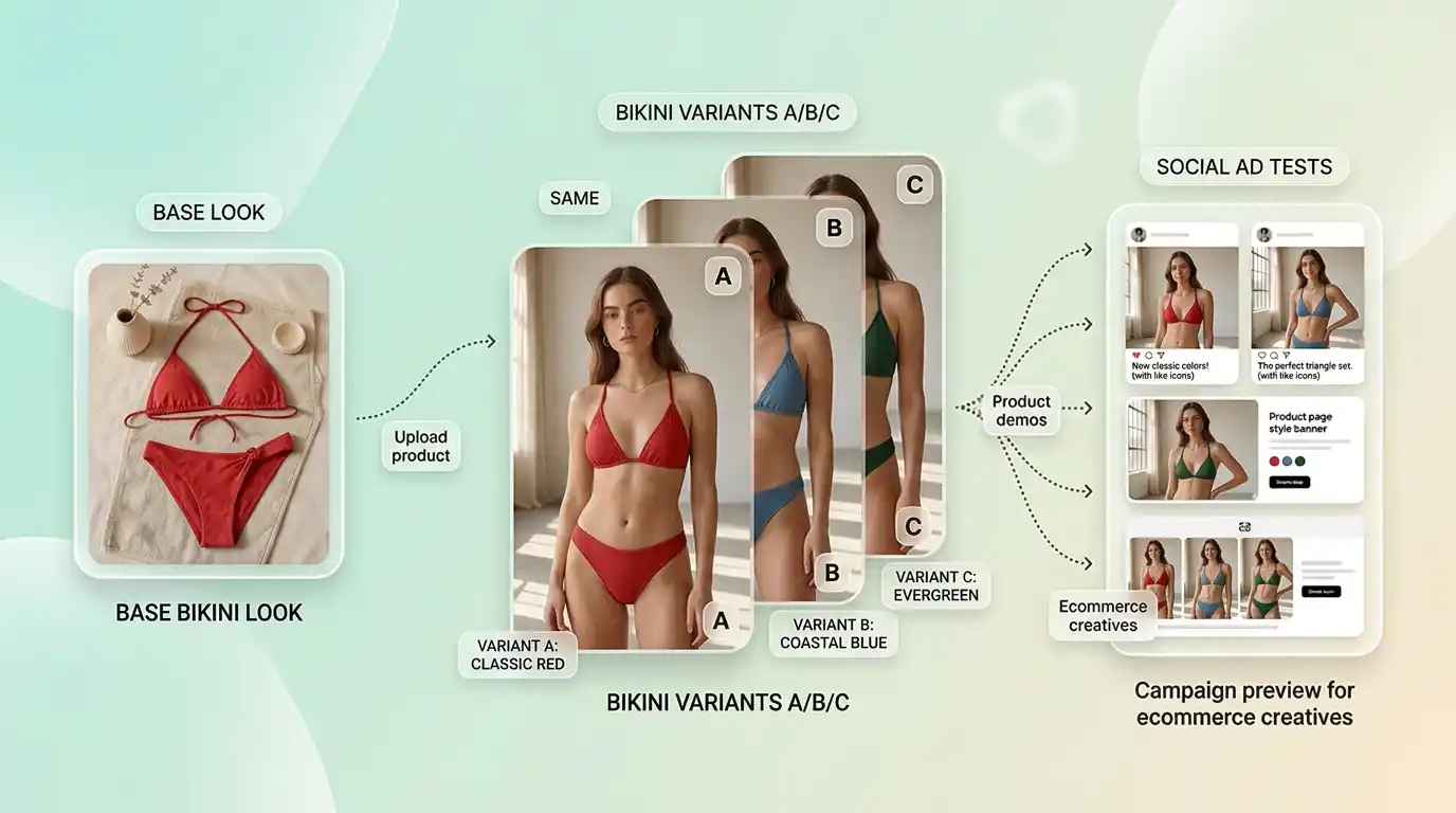 Swimwear ad creative AI bikini try on preview