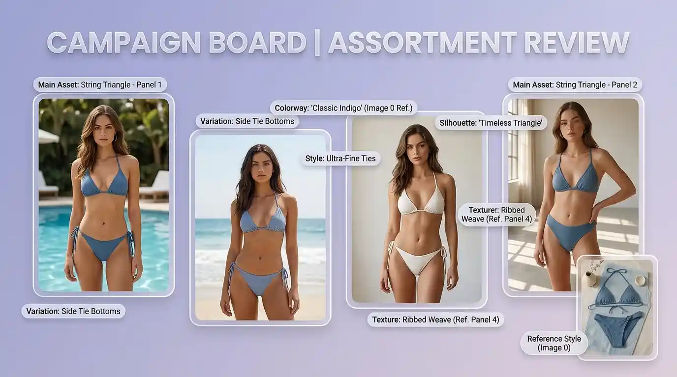 Merchandising campaign board AI bikini try on preview