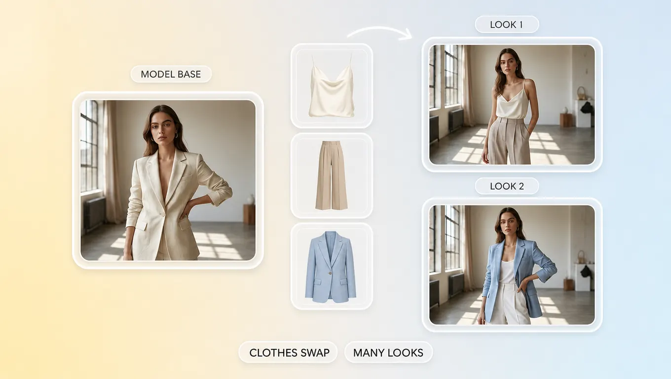 AI clothes swap and outfit changer merchandising workflow preview
