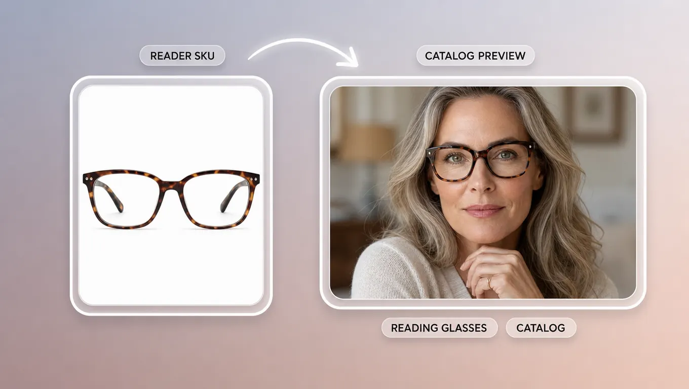 Reading glasses virtual try on for catalog listings