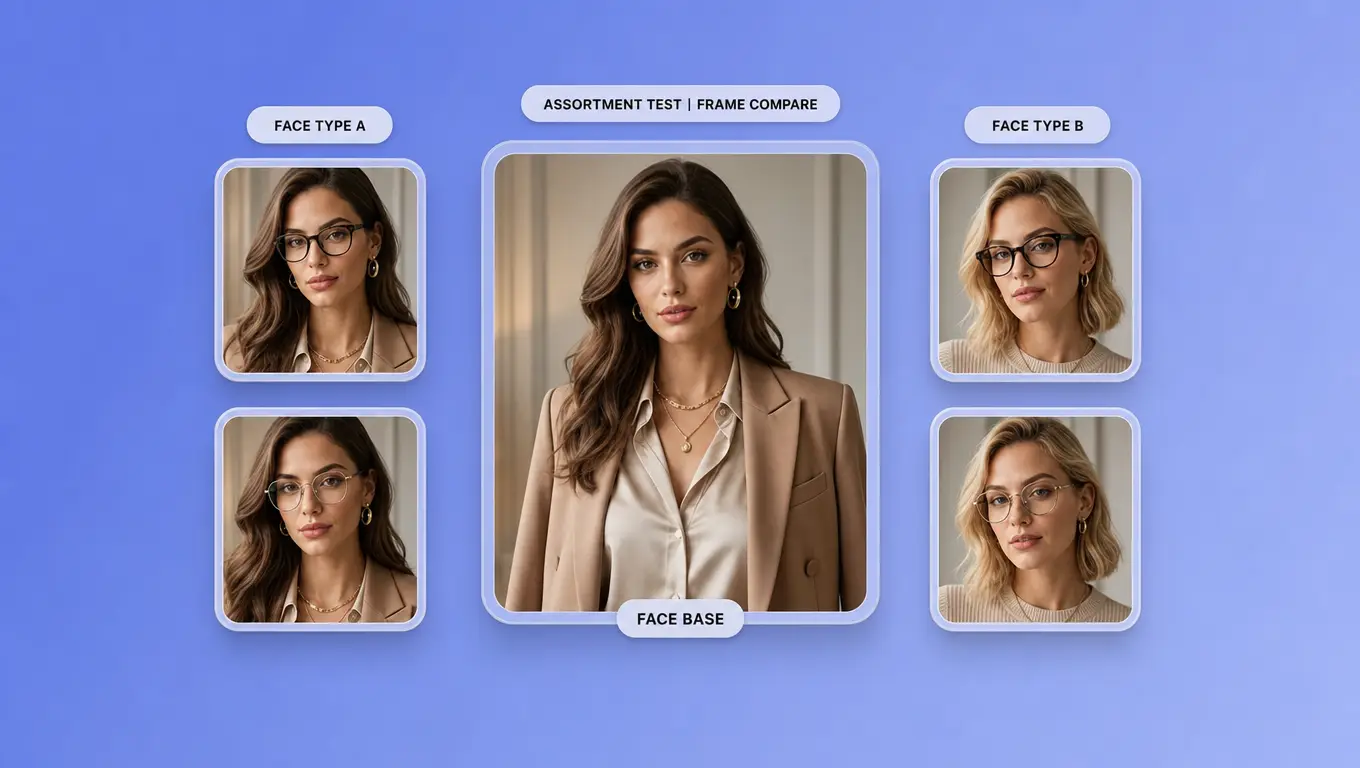 Virtual try on glasses frames for merchandising tests