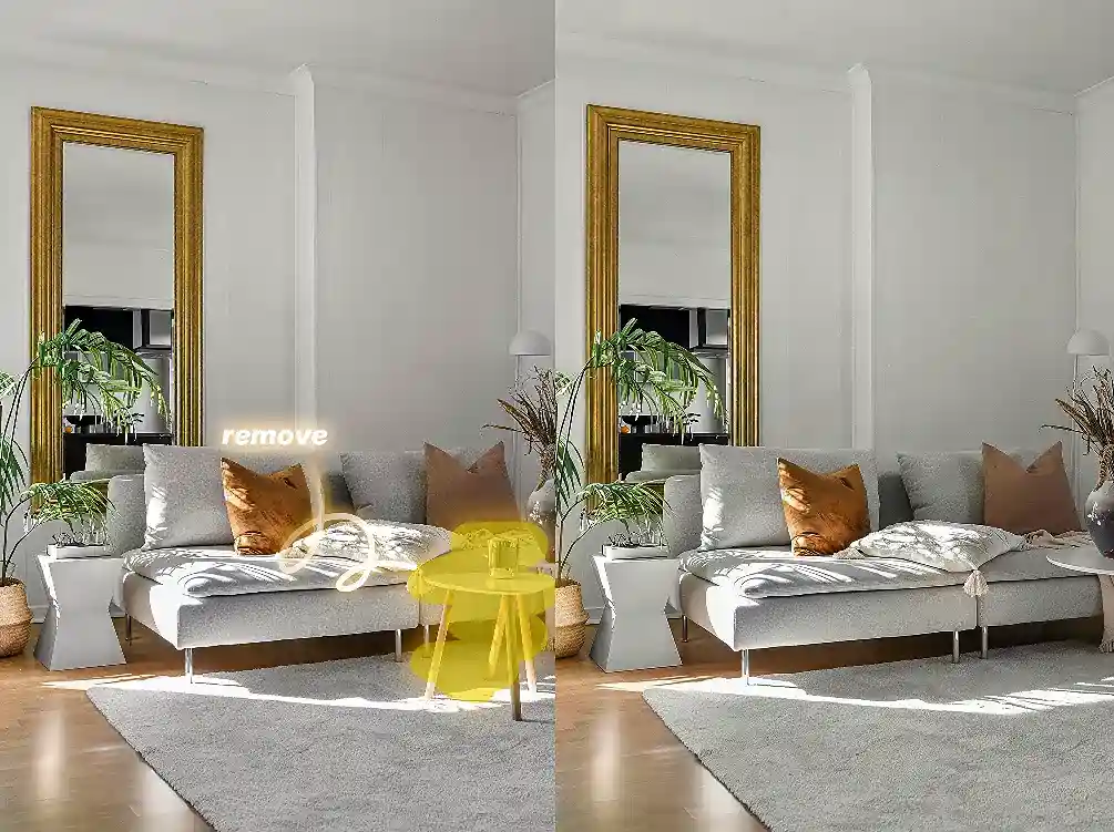 AI inpainting example removing unwanted objects from a photo