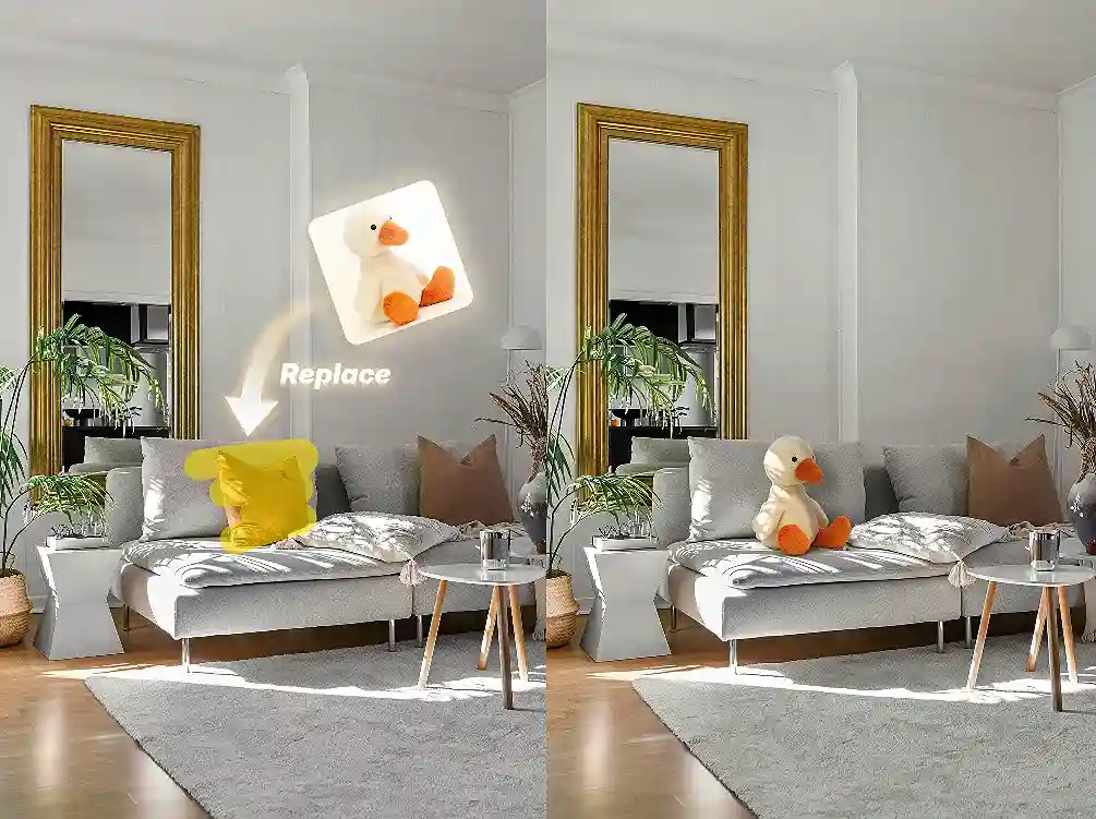 AI inpainting example replacing an area in a photo
