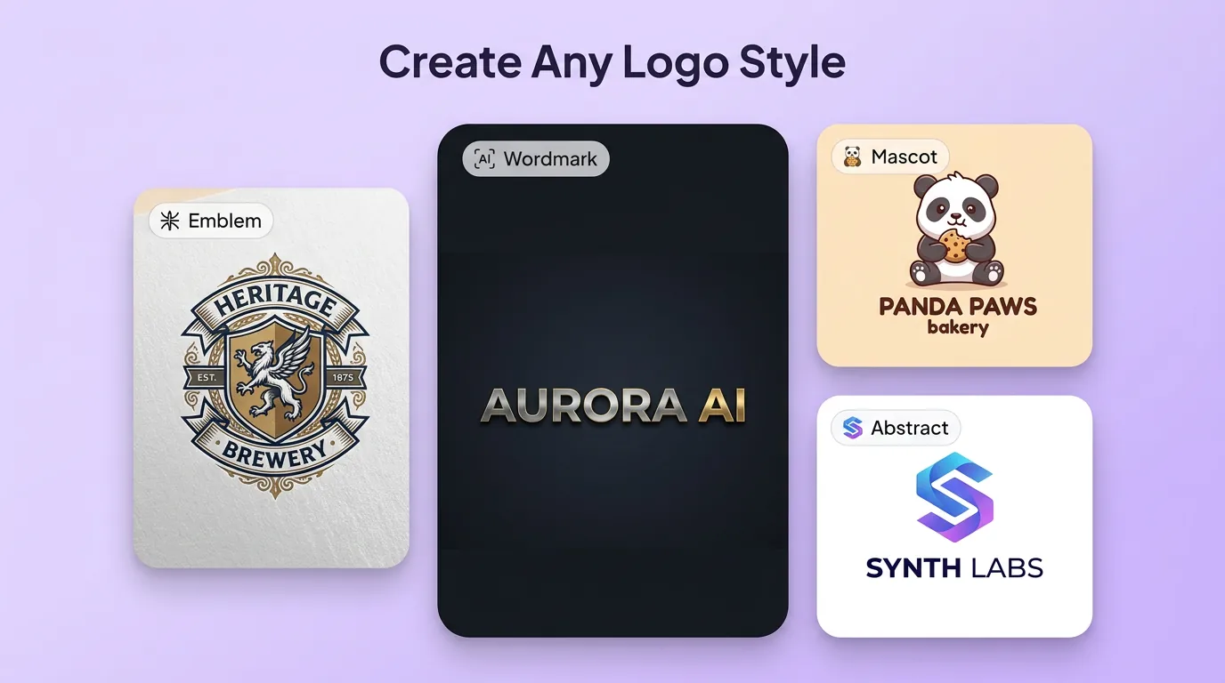 Multiple logo styles created with AI logo generator