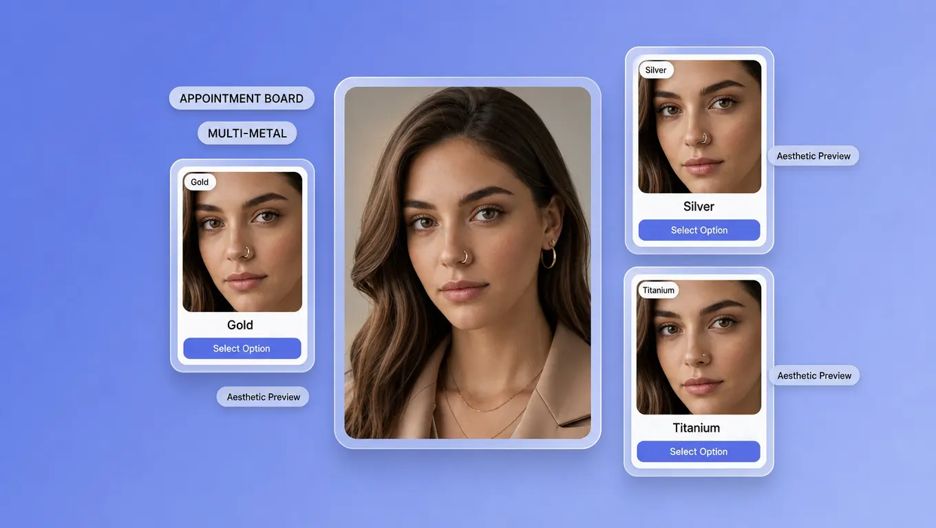 Piercing studio consultation board from virtual nose ring try on
