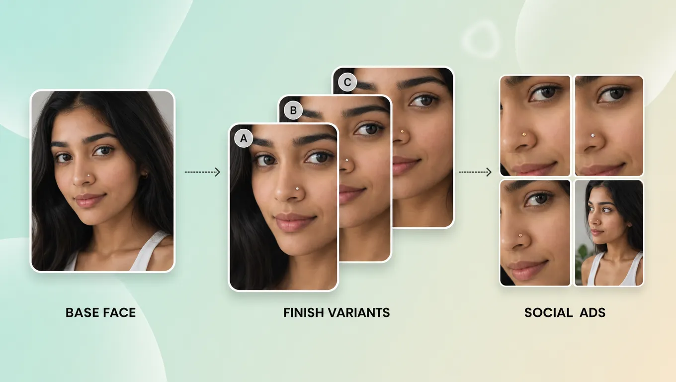Retail campaign creatives from virtual nose ring try on