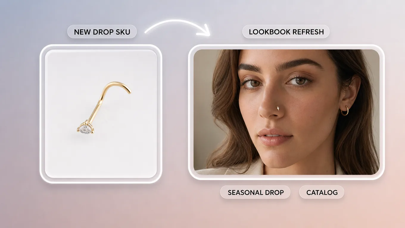 Seasonal catalog refresh with virtual nose ring try on