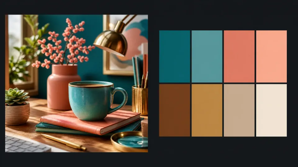 A source creative image next to its extracted 8-color palette board