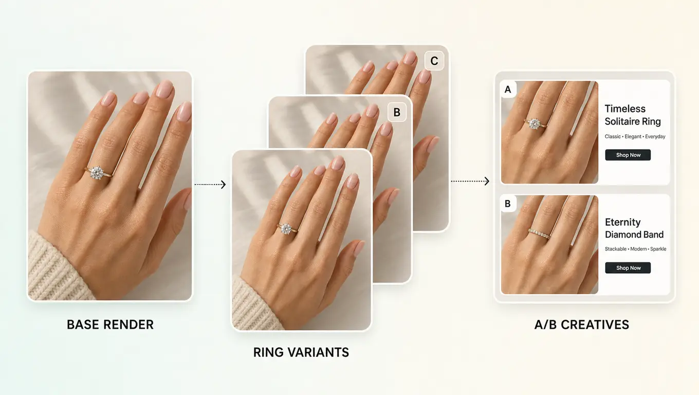 Ecommerce ring SKU comparison with virtual try on creatives