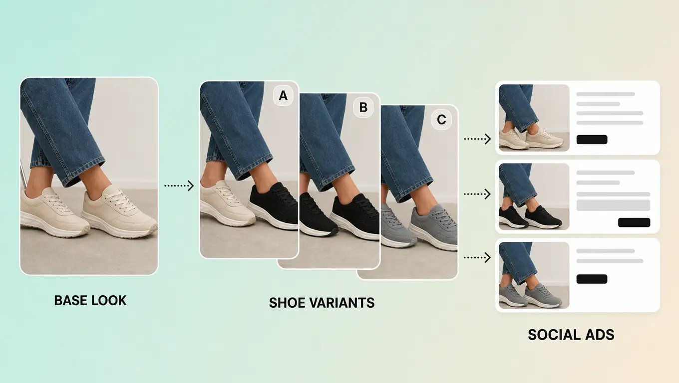 AI shoe try-on creatives for ads and retail media