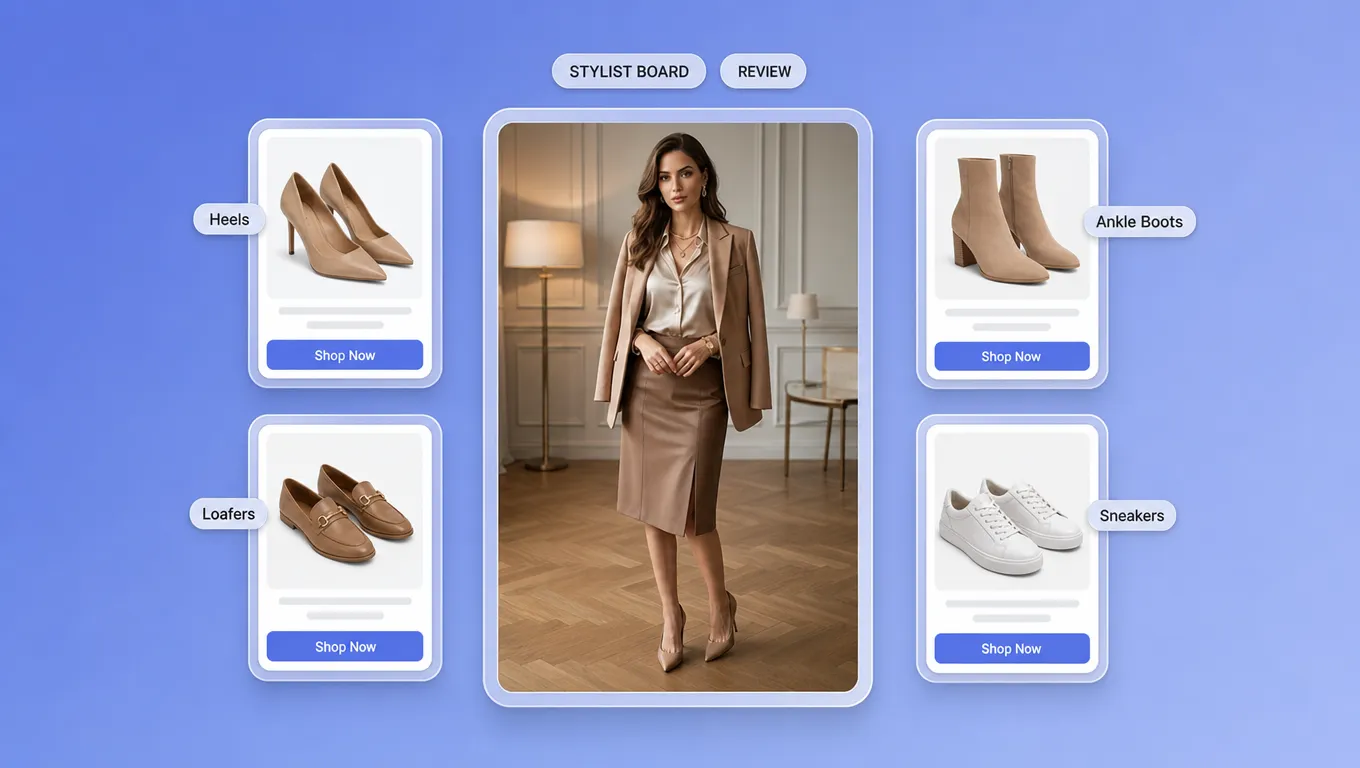 Merchandiser reviewing shoe assortment with virtual try on shoes