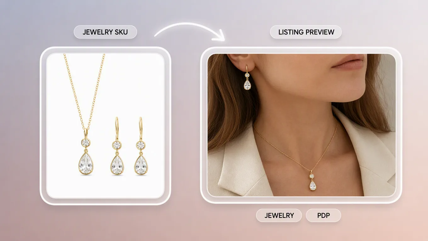 Virtual jewelry try on preview for ecommerce jewelry listings