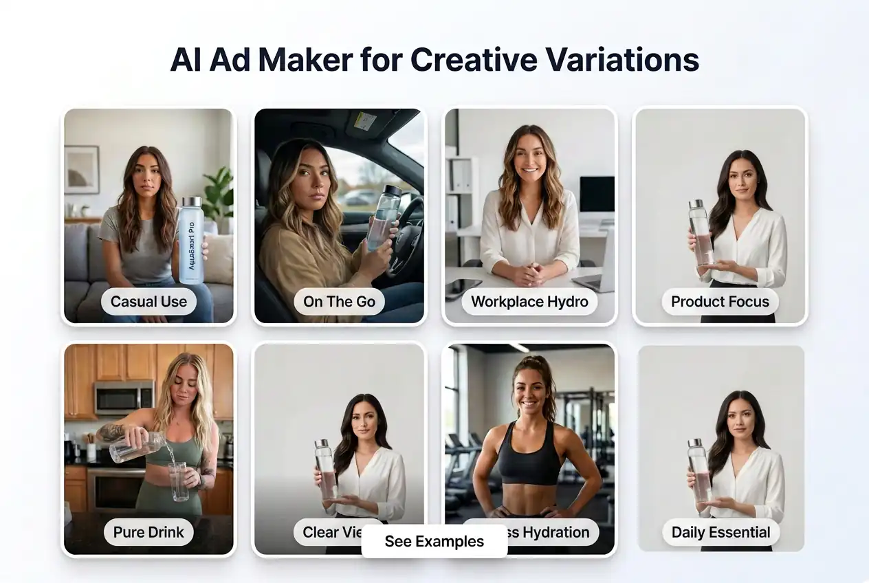 AI Ad Maker for Creative Variations - multiple hooks, scripts, and CTA versions for testing.