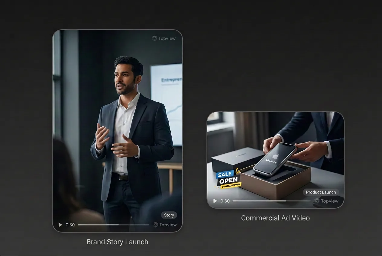 AI Commercial Generator - commercial-style video ads for launches and brand storytelling.