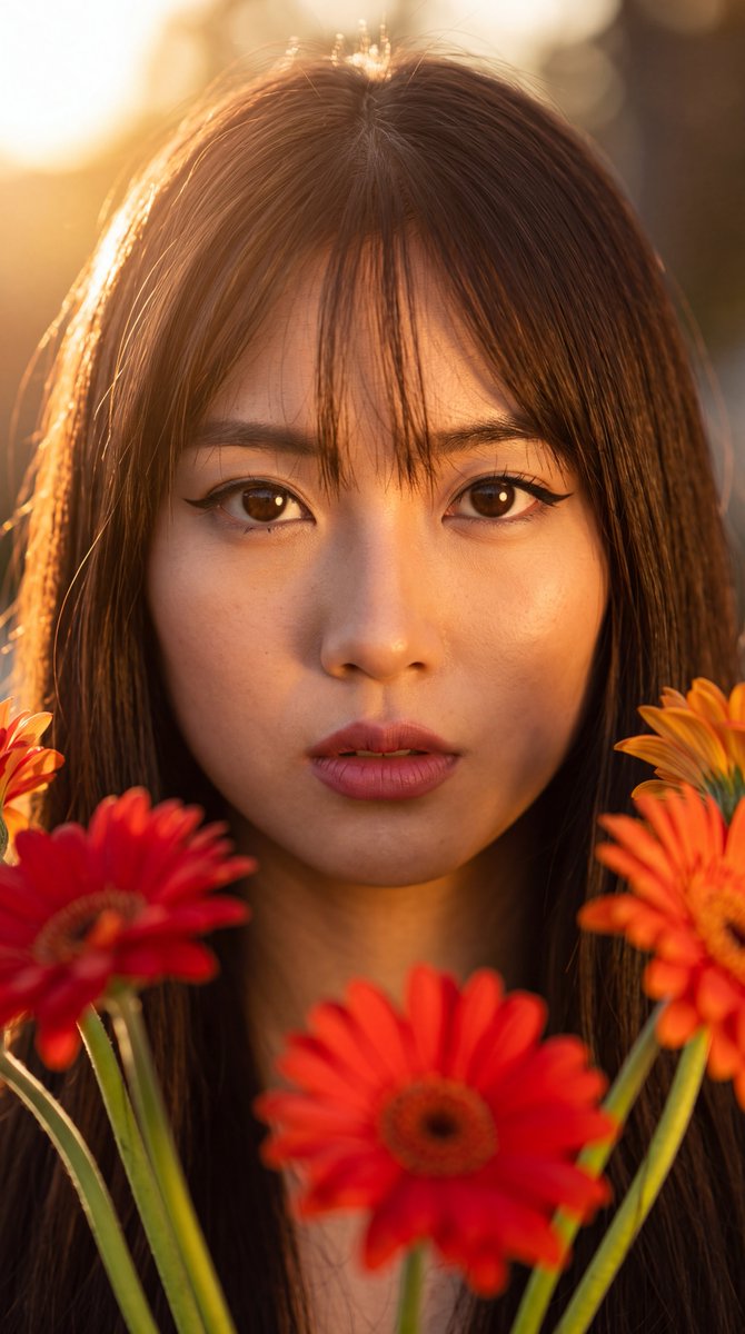 East Asian Woman with Gerberas