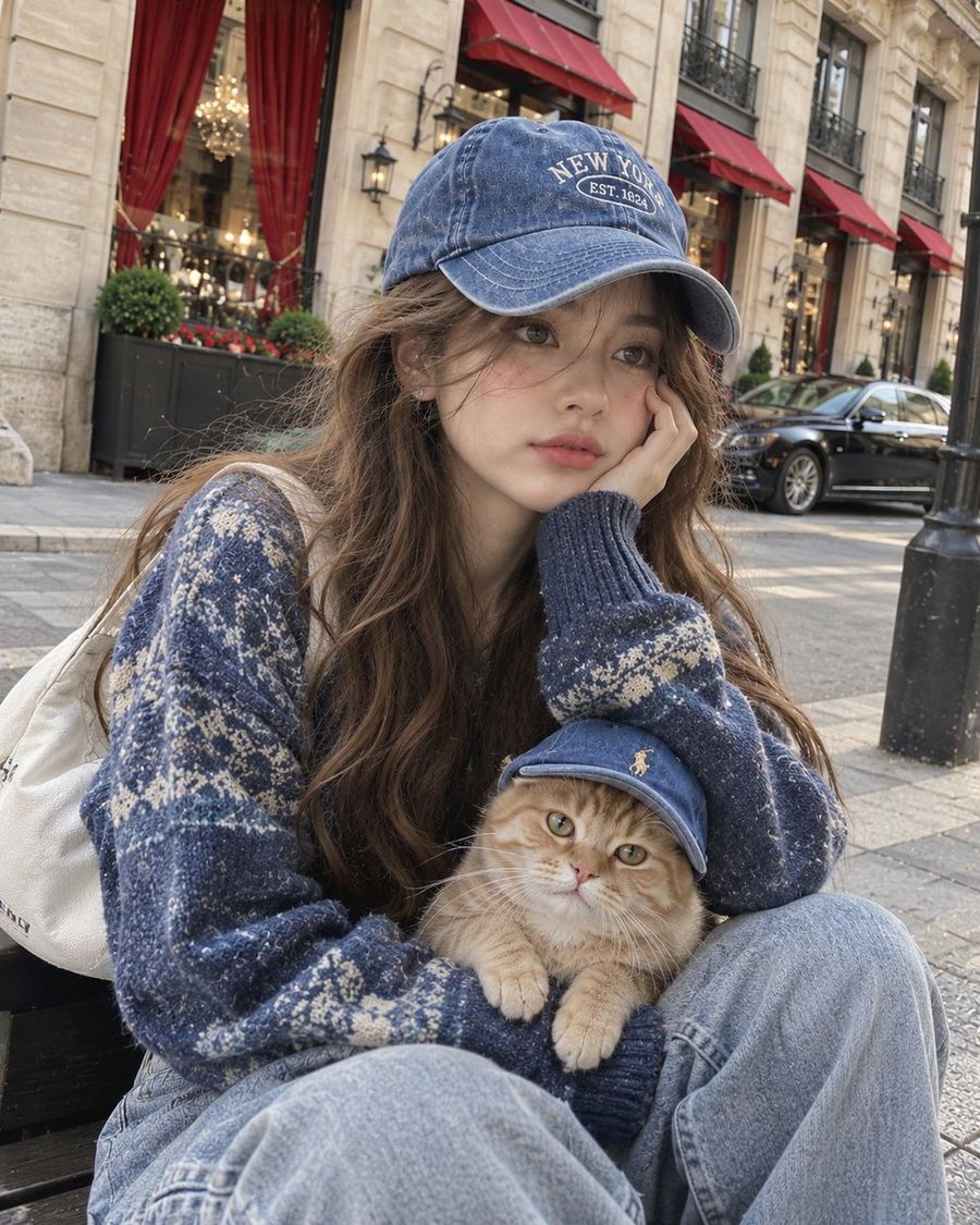 Street Cat Selfie with Matching Hats