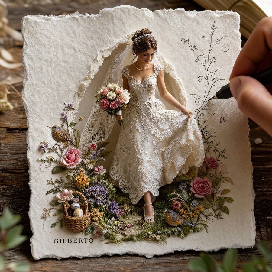 3D Paper Art Bride Sculpture