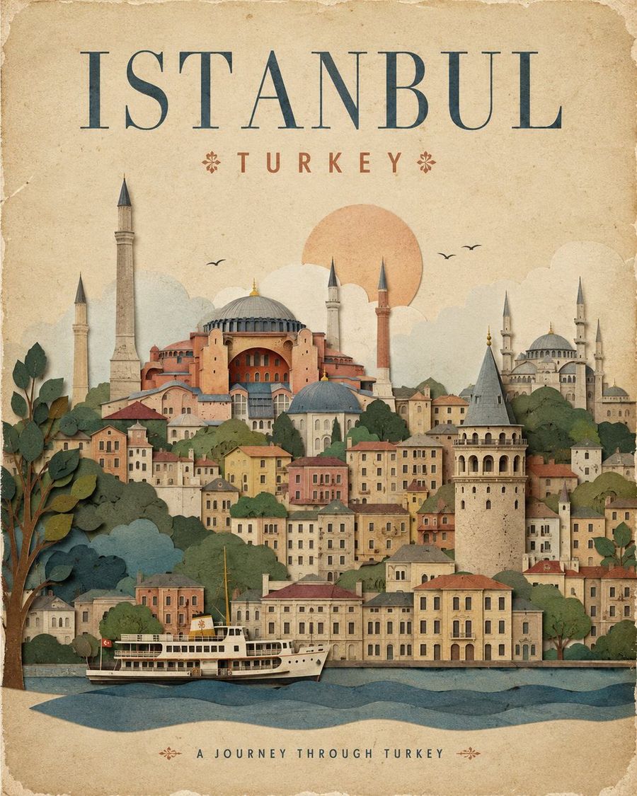 Vintage Paper Collage Travel Poster