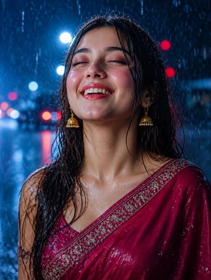 Rainy Night Saree Portrait