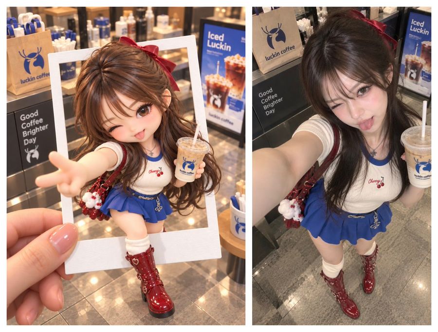 Polaroid Chibi vs Realistic Selfie Comparison