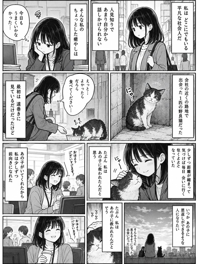 B&W Manga: Career Woman and Stray Cat