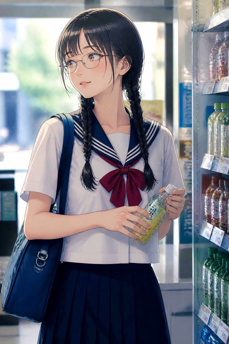 Anime Schoolgirl in Convenience Store