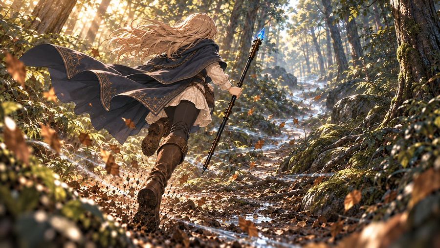 Blonde Mage Running in the Forest