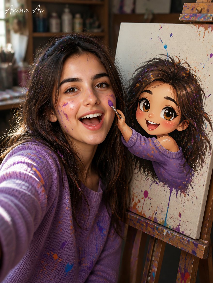 Real Girl Drawing Cartoon Selfie