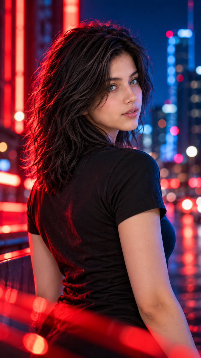 Red and Blue Neon Urban Portrait Prompt