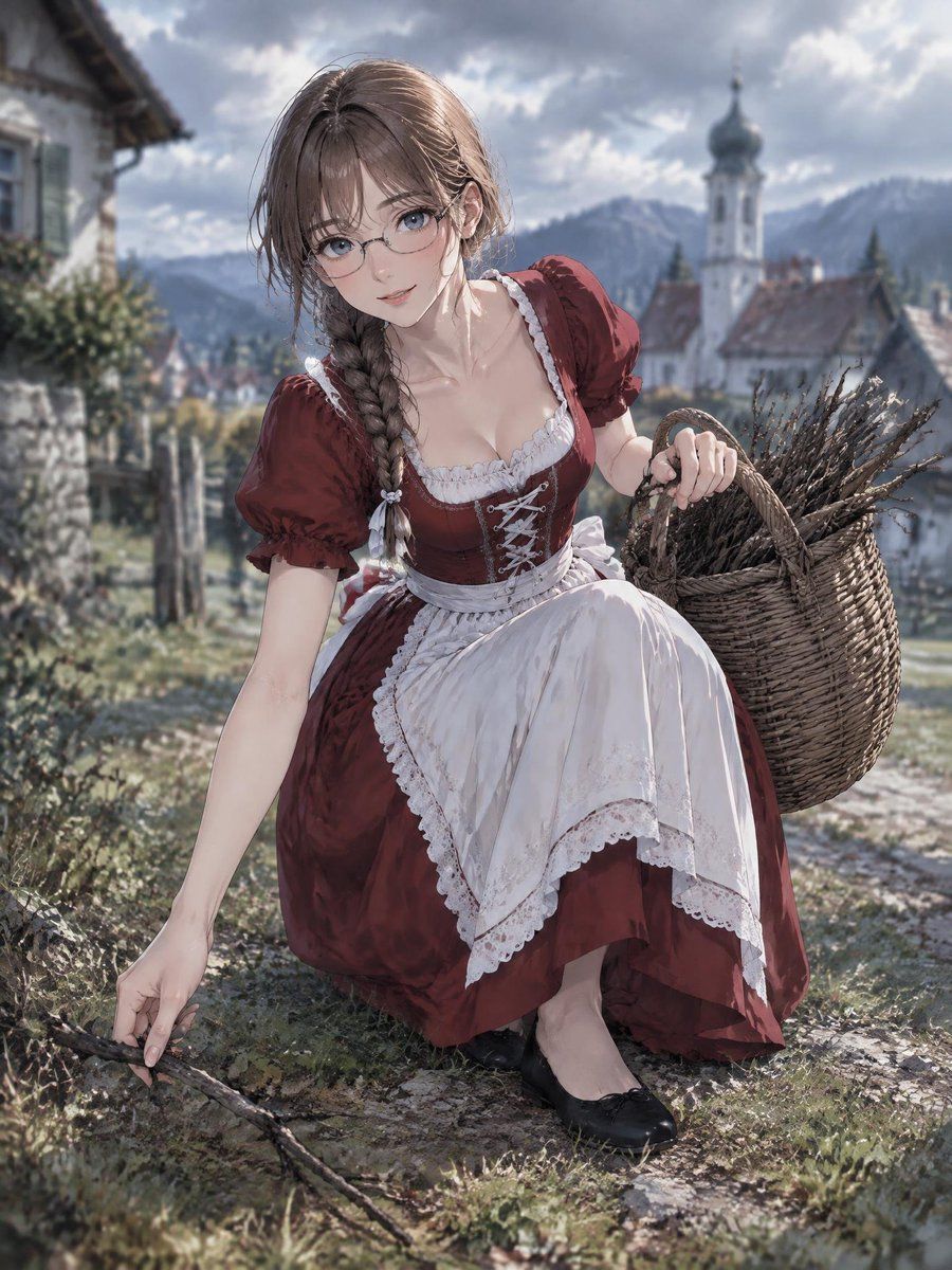 Anime Girl with Large Firewood Basket