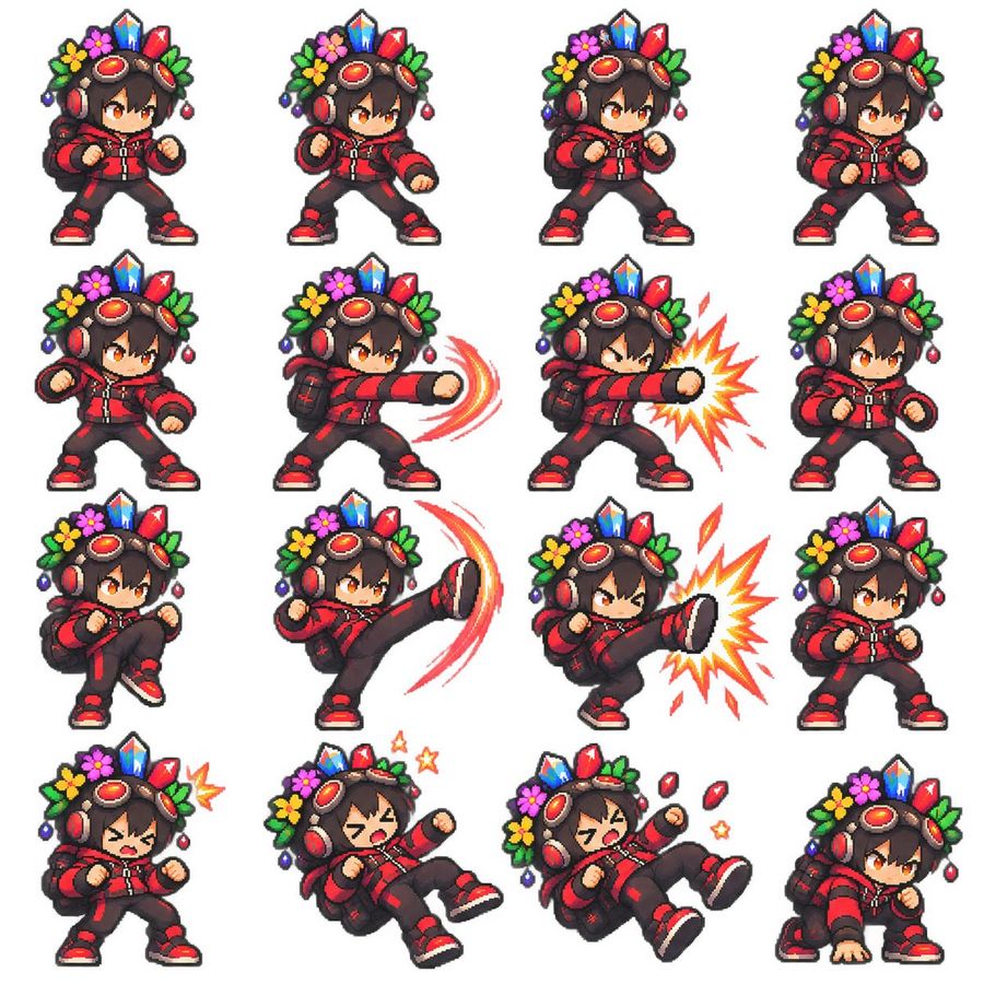 Chibi Pixel Fighter Sprite Sheet