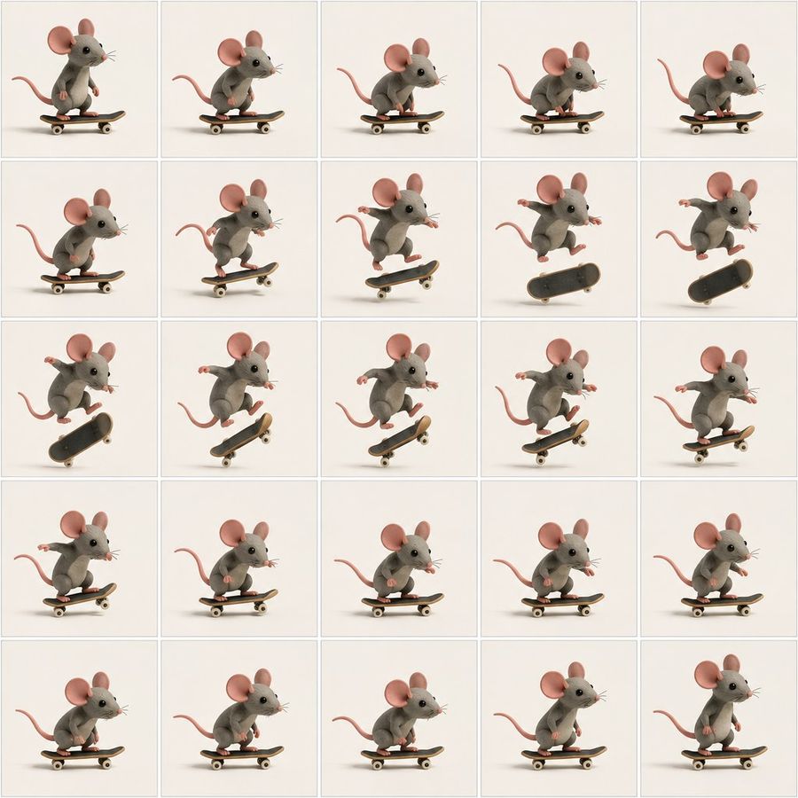 Mouse Skateboarding Stunt Animation Grid
