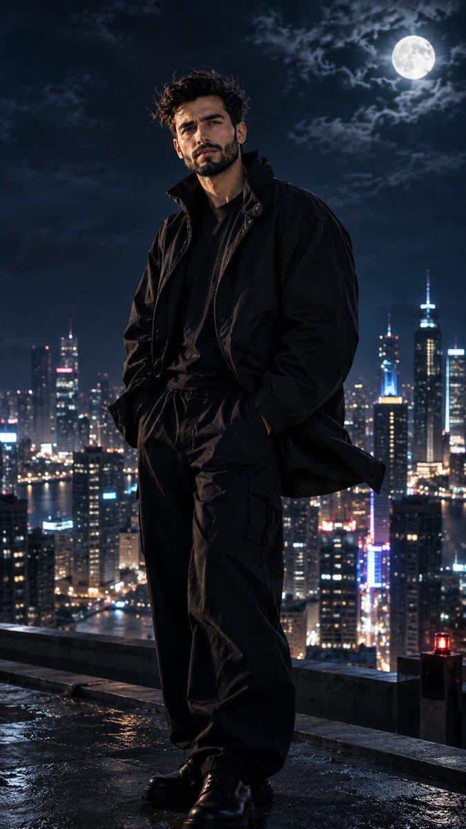 Luxury Fashion Midnight Rooftop Portrait
