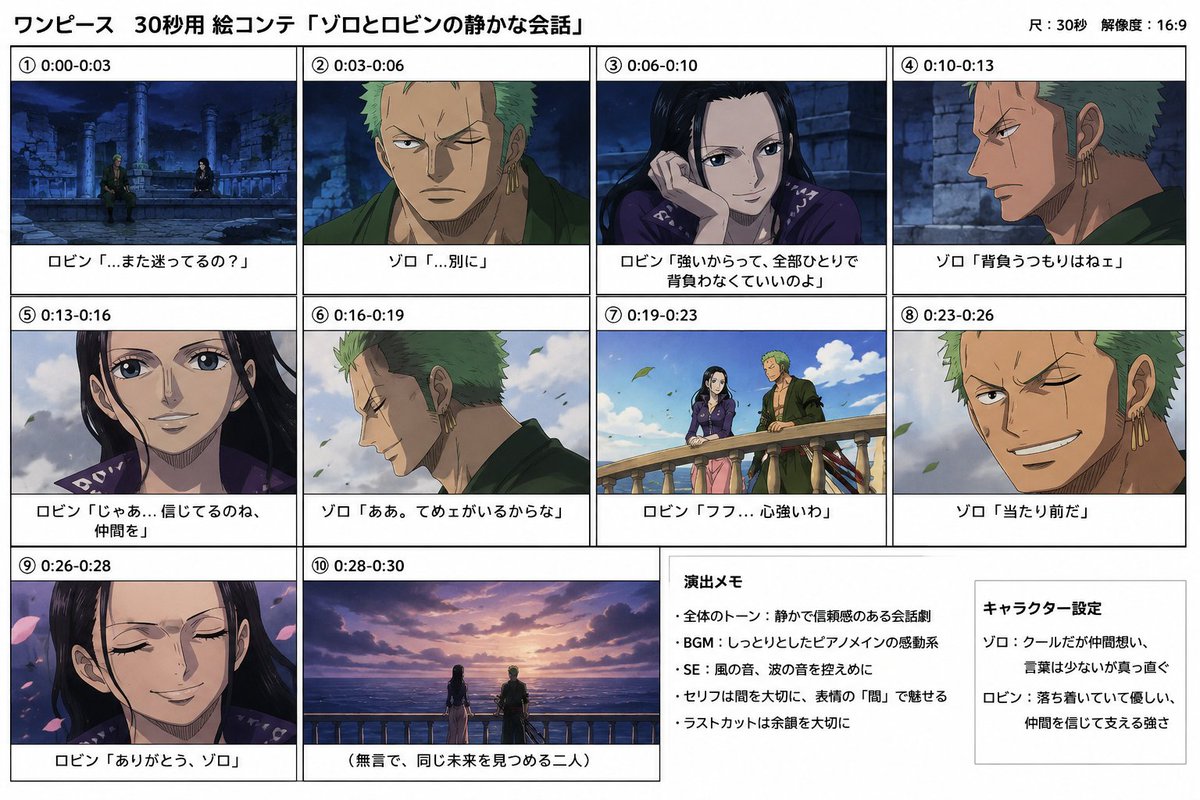 Zoro and Robin Anime Storyboard