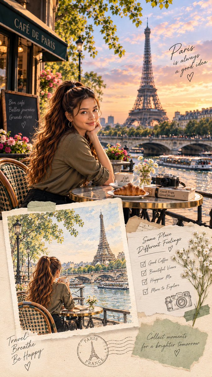 Paris Cafe Travel Scrapbook Collage