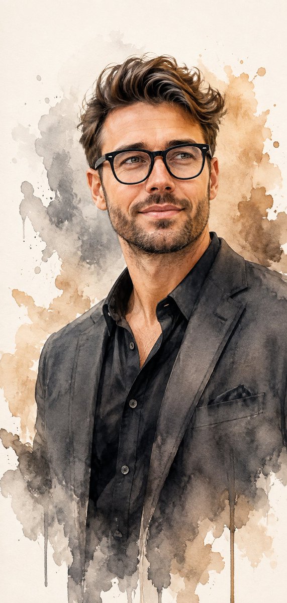 Exquisite Mature Male Watercolor Portrait