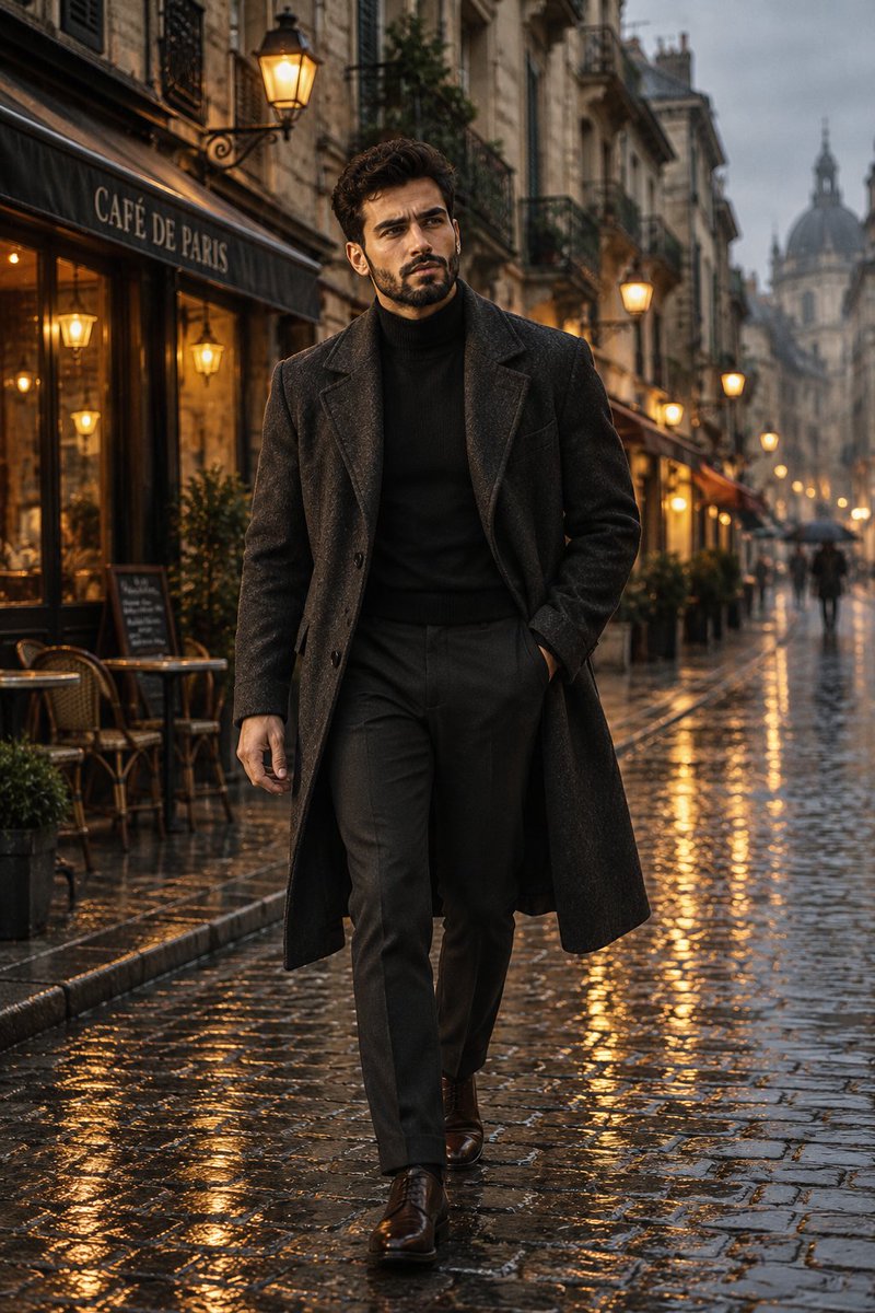 Cinematic European Street Portrait in Rain