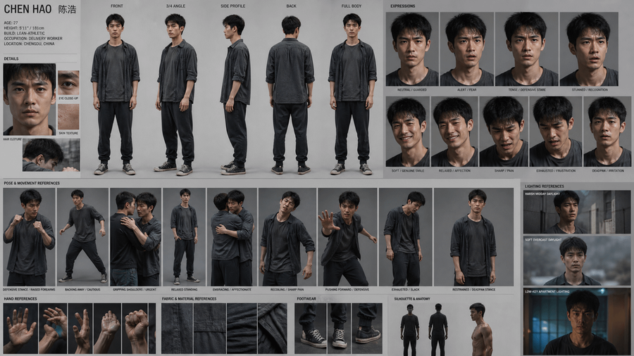Realistic Character Reference Sheet: Chen Hao