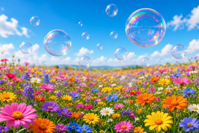 Grok Imagine Video Prompt: Soap Bubbles on Grass