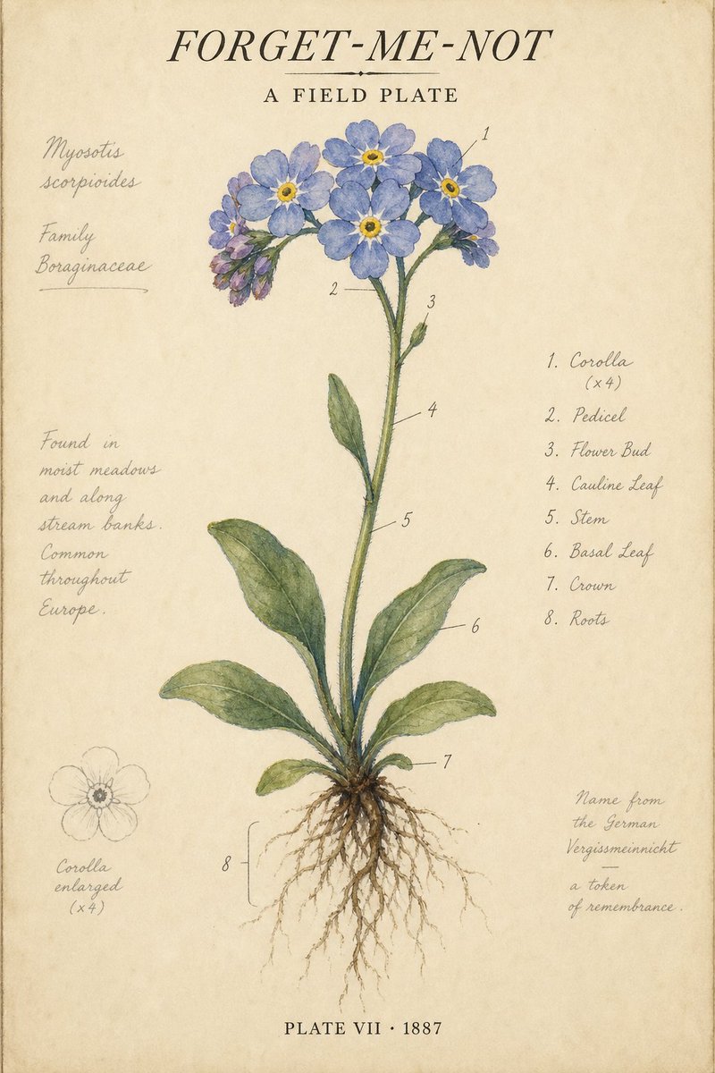 Vintage Botanical Forget-Me-Not Poster