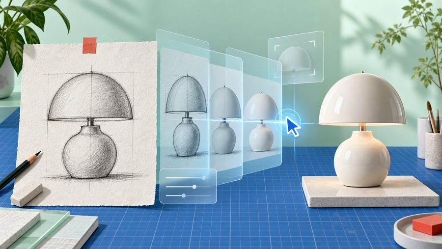 AI Product Sketch to Lamp Rendering