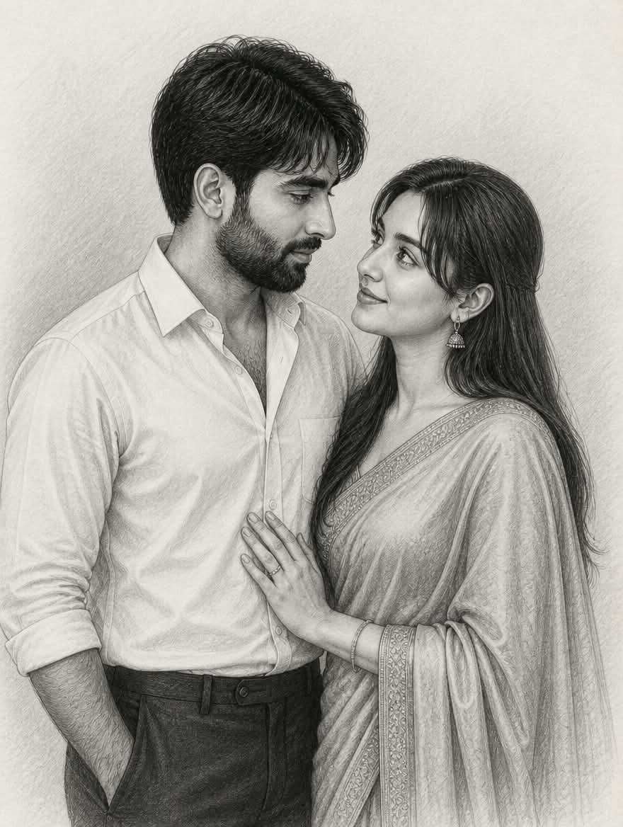 Romantic Couple Graphite Sketch