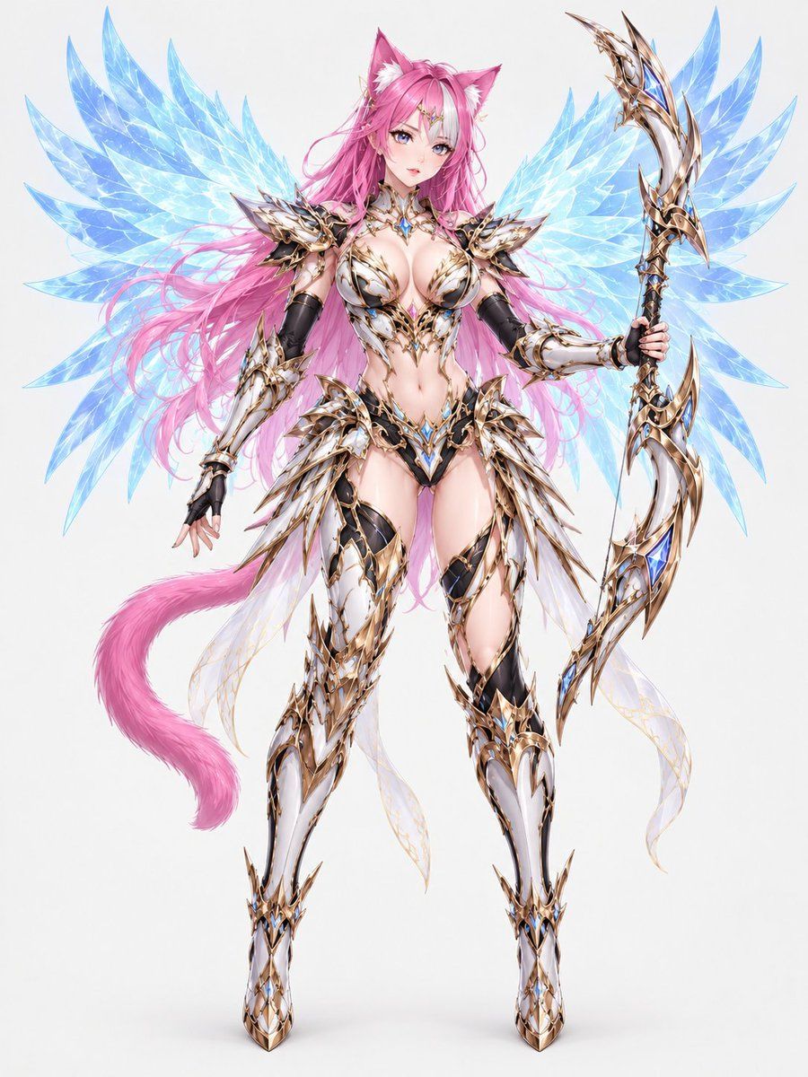 Ornate Armored Pink-Haired Cat-Eared Girl
