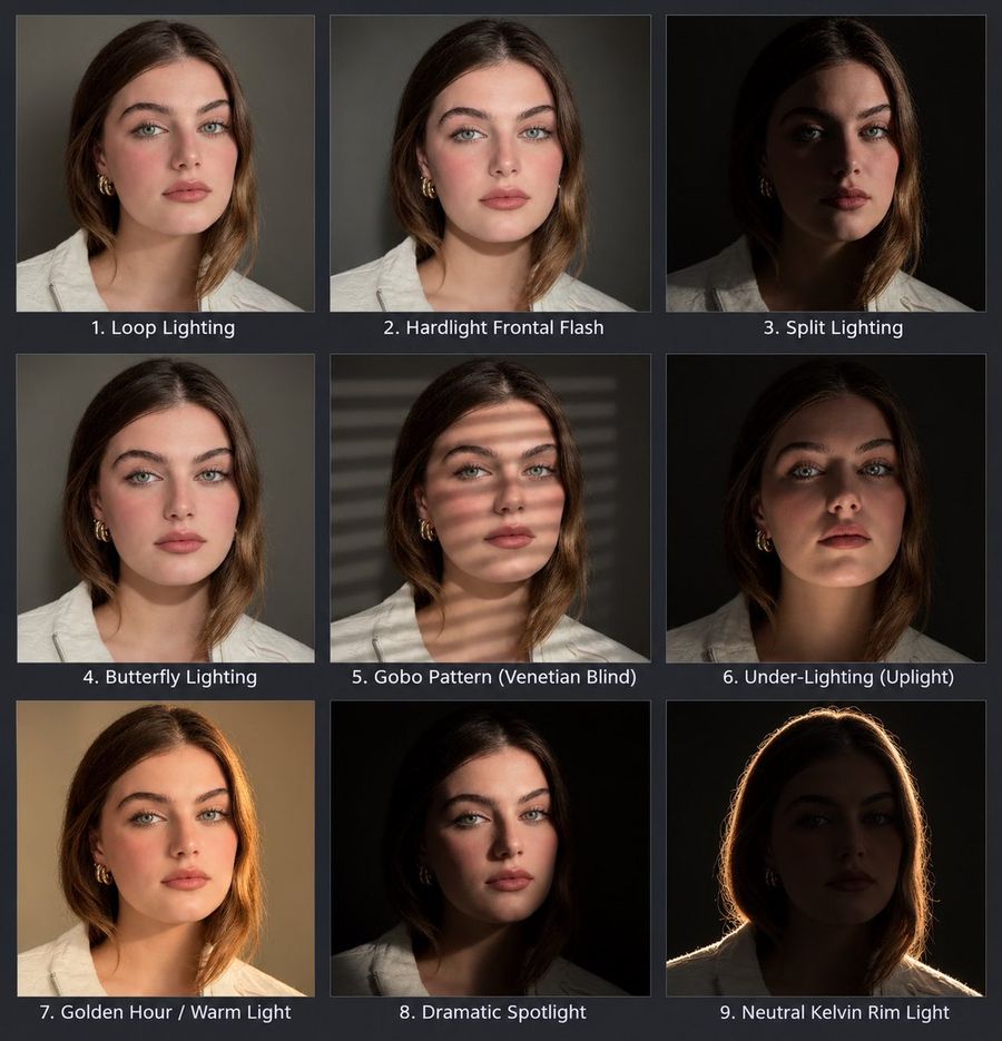 Portrait Lighting Study Grid