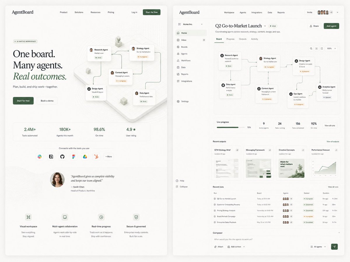 AgentBoard SaaS 落地页与仪表盘 UI