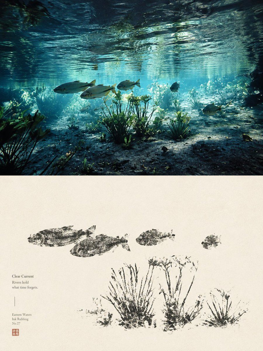 Underwater River Rubbing Diptych