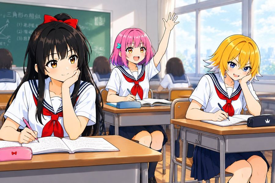 Anime Schoolgirls in Classroom