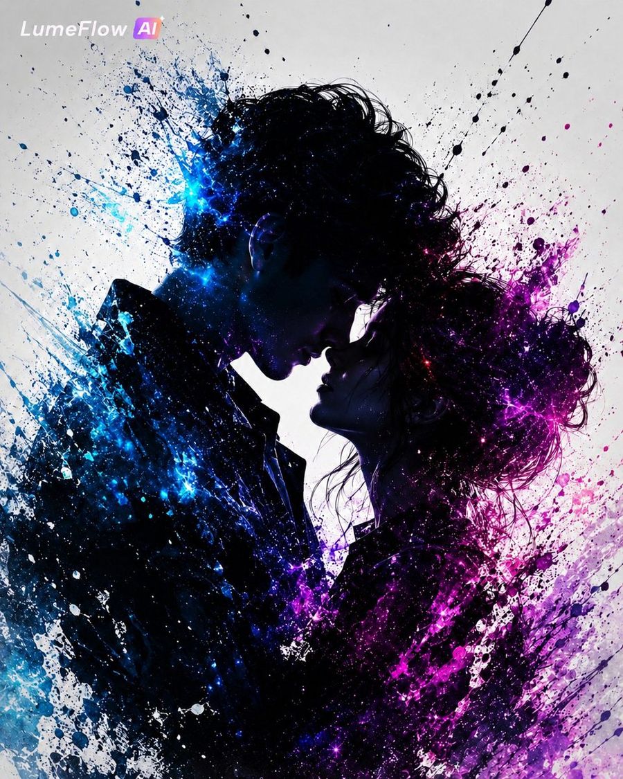 Cosmic Ink Splash Couple Silhouette