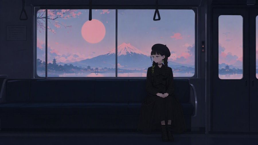Anime Train and Mt. Fuji at Dusk